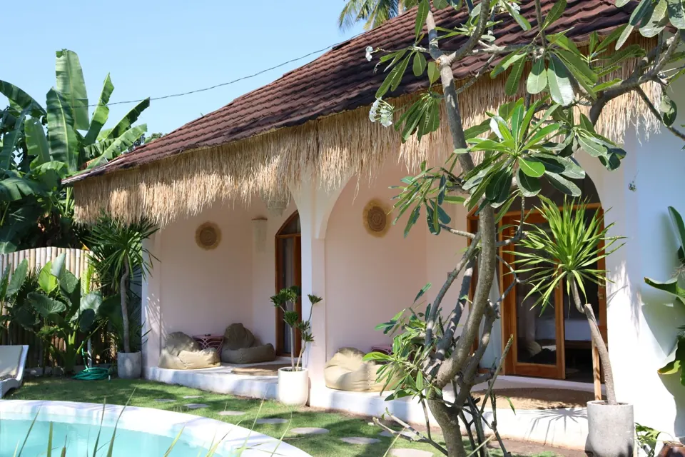 A thatched villa terrace on Gili Air